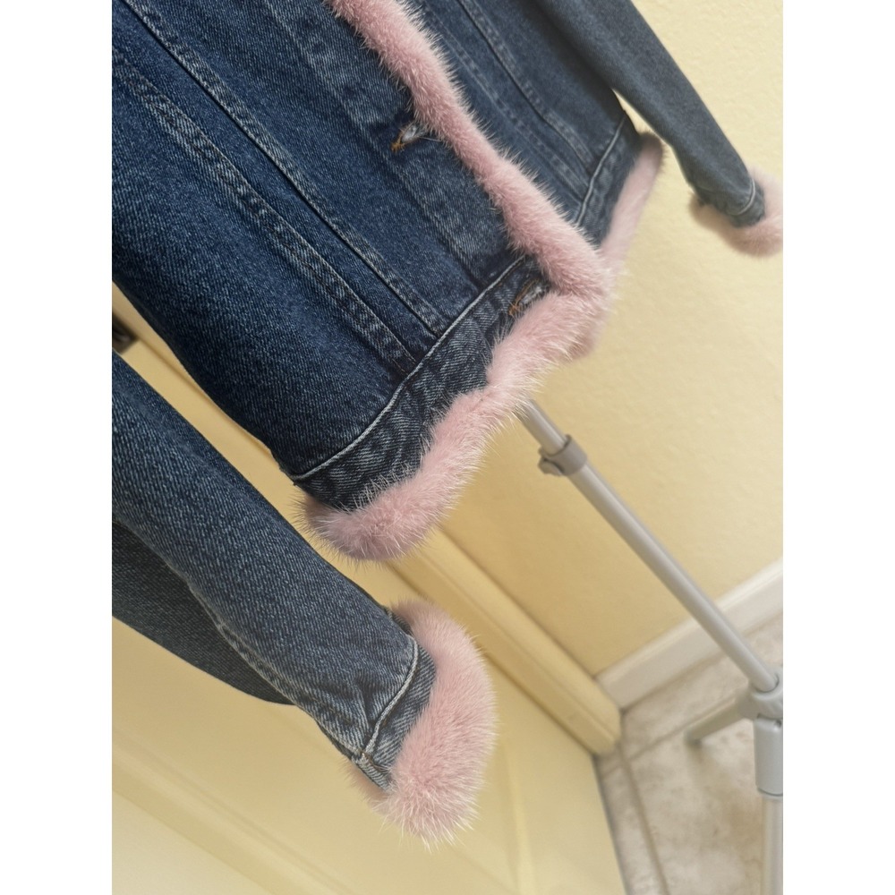 DI Stefano Moda Italiana Luxury Denim & Pink Mink Jacket   Size M - Picture 5 of 10